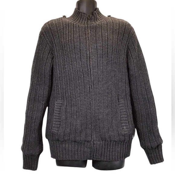 American Stitch Mens Cable Knit Sweater Jacket Size L Fleece Lined Plush Zip Up - Picture 13 of 13